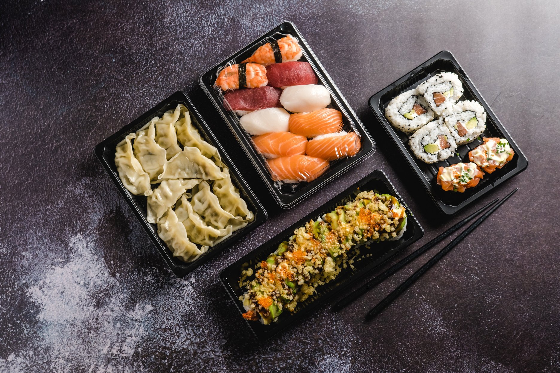 Sushi to Go Concept. Takeaway Box with Sushi