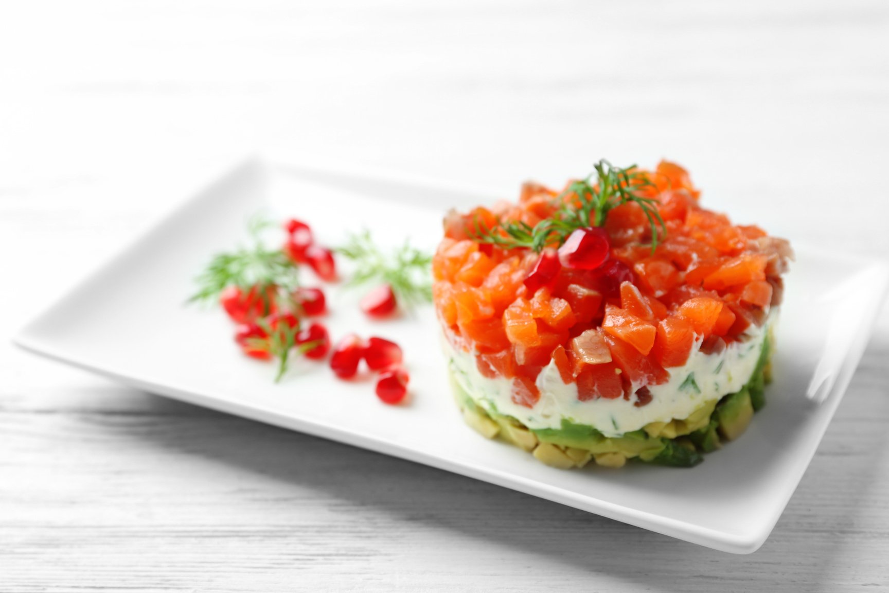 Delicious Salmon Tartare on White Plate