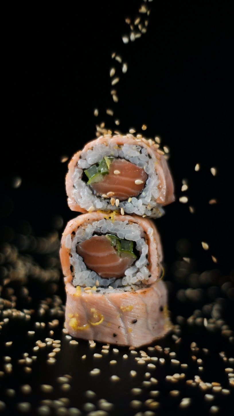 Sushi Roll in Close Up Photography