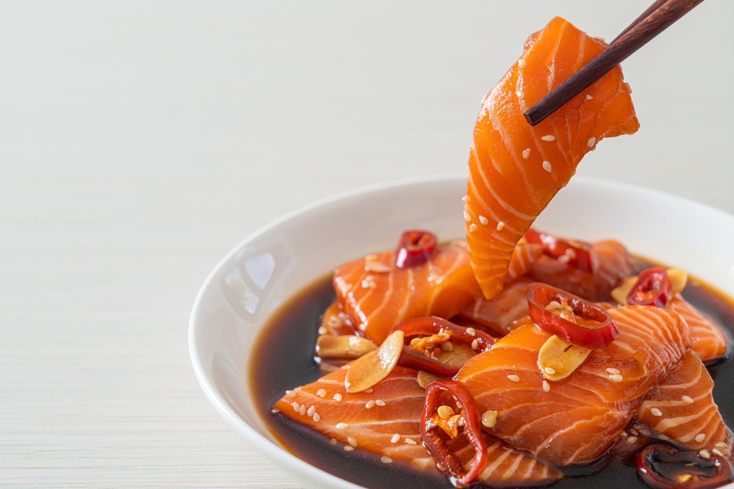 Fresh Salmon Raw Pickled in Shoyu Sauce